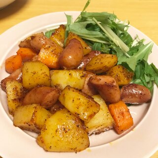 ピリ辛BBQ味のウインナーとコロコロ野菜